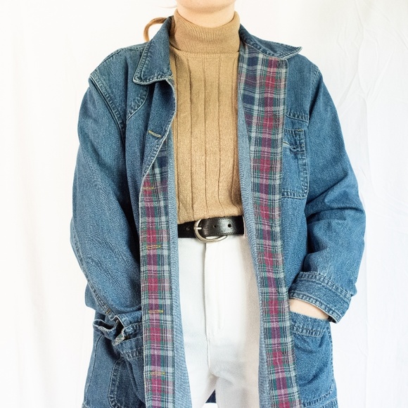 Vintage Jean Jacket with Plaid Panels - Picture 3 of 3